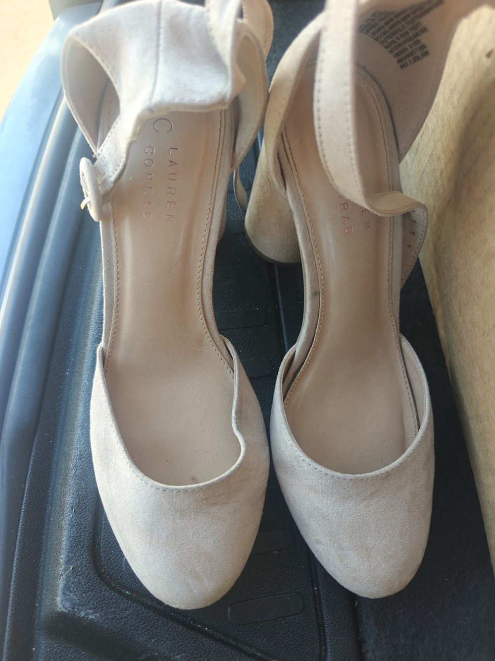 LC Lauren Conrad Beige Suede Ankle-Strap Heels